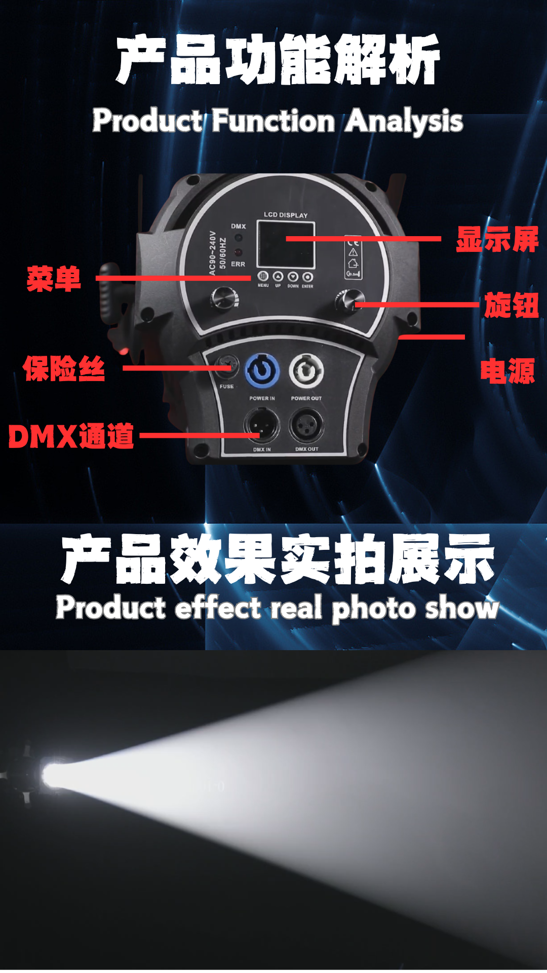 LED成像灯200W驻唱演出影视聚光追光灯婚庆展会舞台灯光设备双色白暖白CBO射灯切割灯批发详情4